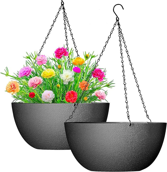 WOUSIWER 13 inch 2Pack Large Hanging Planters for Outdoor Indoor Plants with Drainage Holes and C... | Amazon (US)