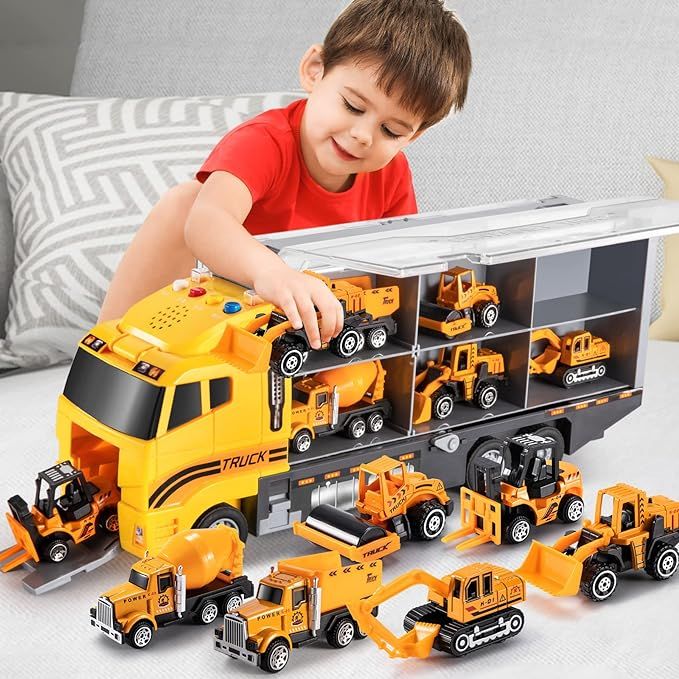 TEMI Toddler Toys for 3 4 5 6 Years Old Boys, Die-cast Construction Car Carrier Vehicle Toy Set w... | Amazon (US)