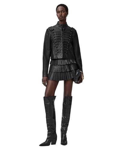 AllSaints Women's Rummy Leather Jacket Black Size 12 | Amazon (US)