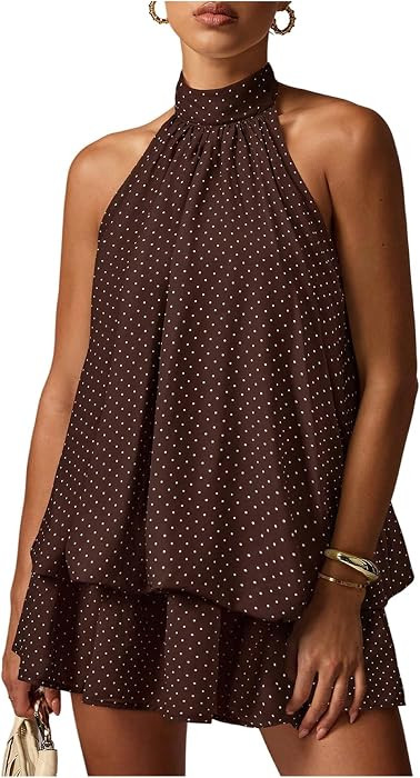 OYOANGLE Women Summer Polka Dots Halter Y2k Cute Ruffle Wedding Party Dress | Amazon (US)