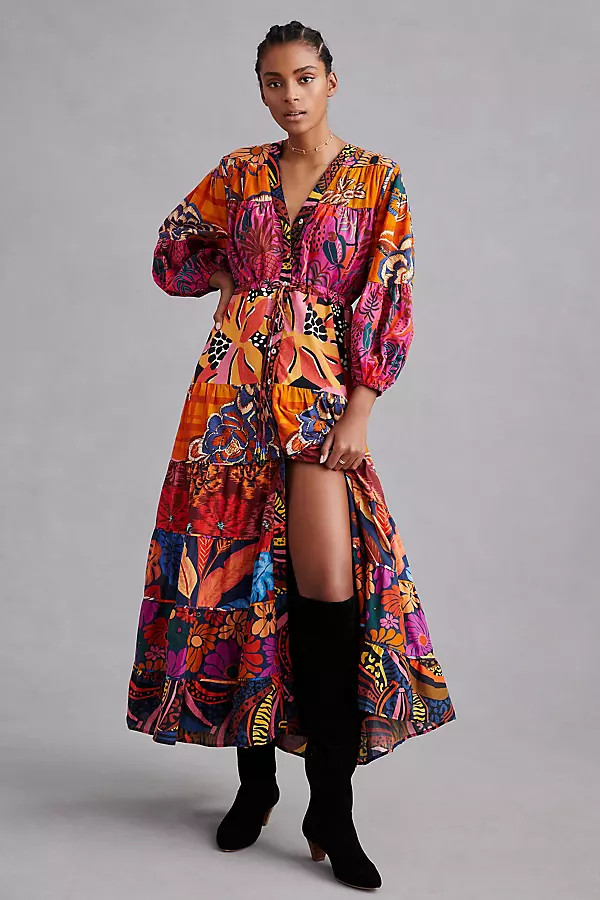 Farm Rio Button-Front Maxi Dress By Farm Rio in Pink Size XXS | Anthropologie (US)