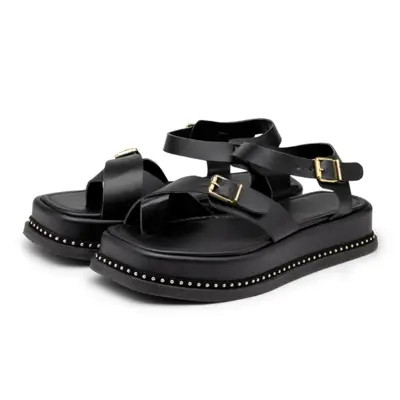 Sandália Flatform Feminina Papete Tiras Fivela 23411 Preta  PRETO | Dafiti (BR)