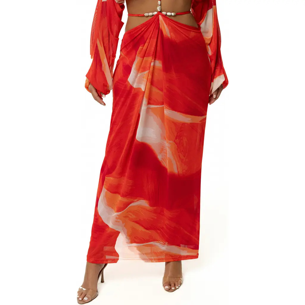 JLUXLABEL Hera Drape Maxi Skirt in Red at Nordstrom, Size X-Small | Nordstrom