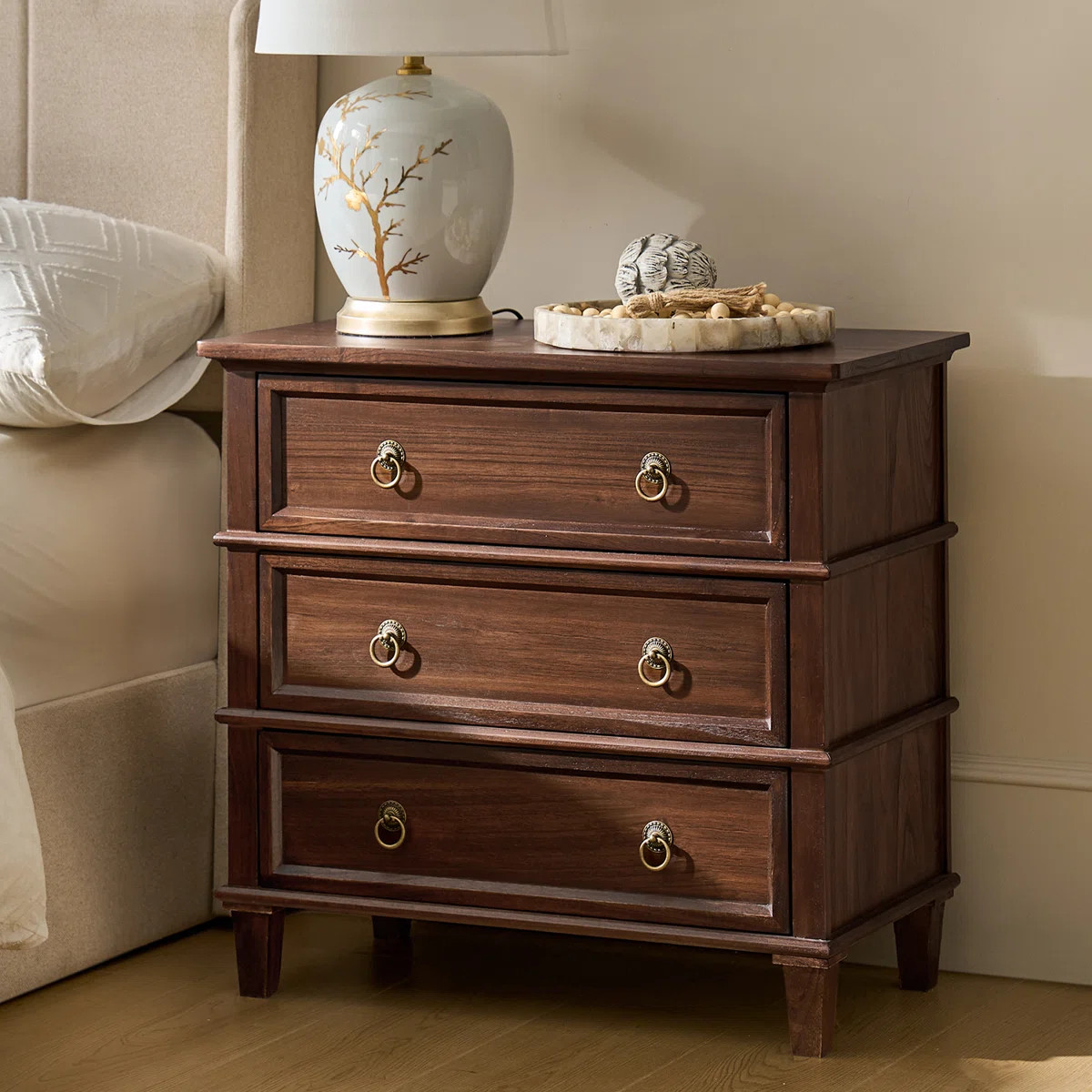 Allisa 28"W 3-Drawer Solid Wood Nightstand with Built-in Charging Station and Simple Assembly | Wayfair North America