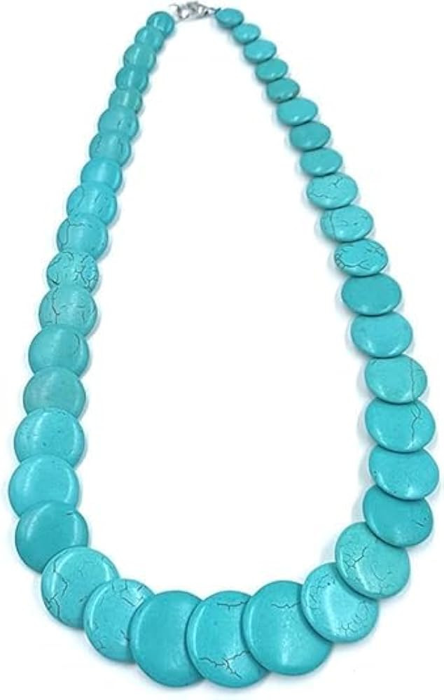 Q&D&S Long Turquoise Necklace Round Stone Beads Chunky Fashion Jewelry for Women cross Necklace M... | Amazon (US)