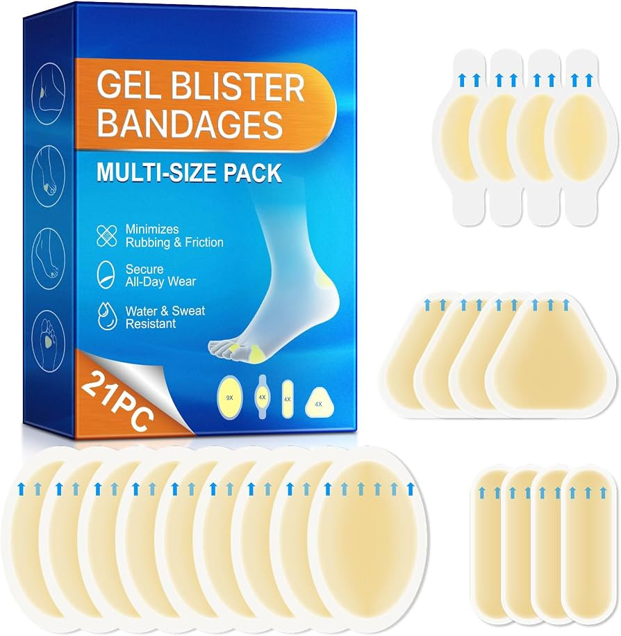 Blister Bandages for Feet, 21PCS Hydrocolloid Blister Prevention Pads, Waterproof Cushioning Gel ... | Amazon (US)