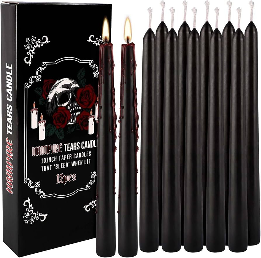 12PCS 10-Inch Black Bleeding Taper Candles,Vampire Tears Taper Candles- Unscented Ideal for Hallo... | Amazon (US)