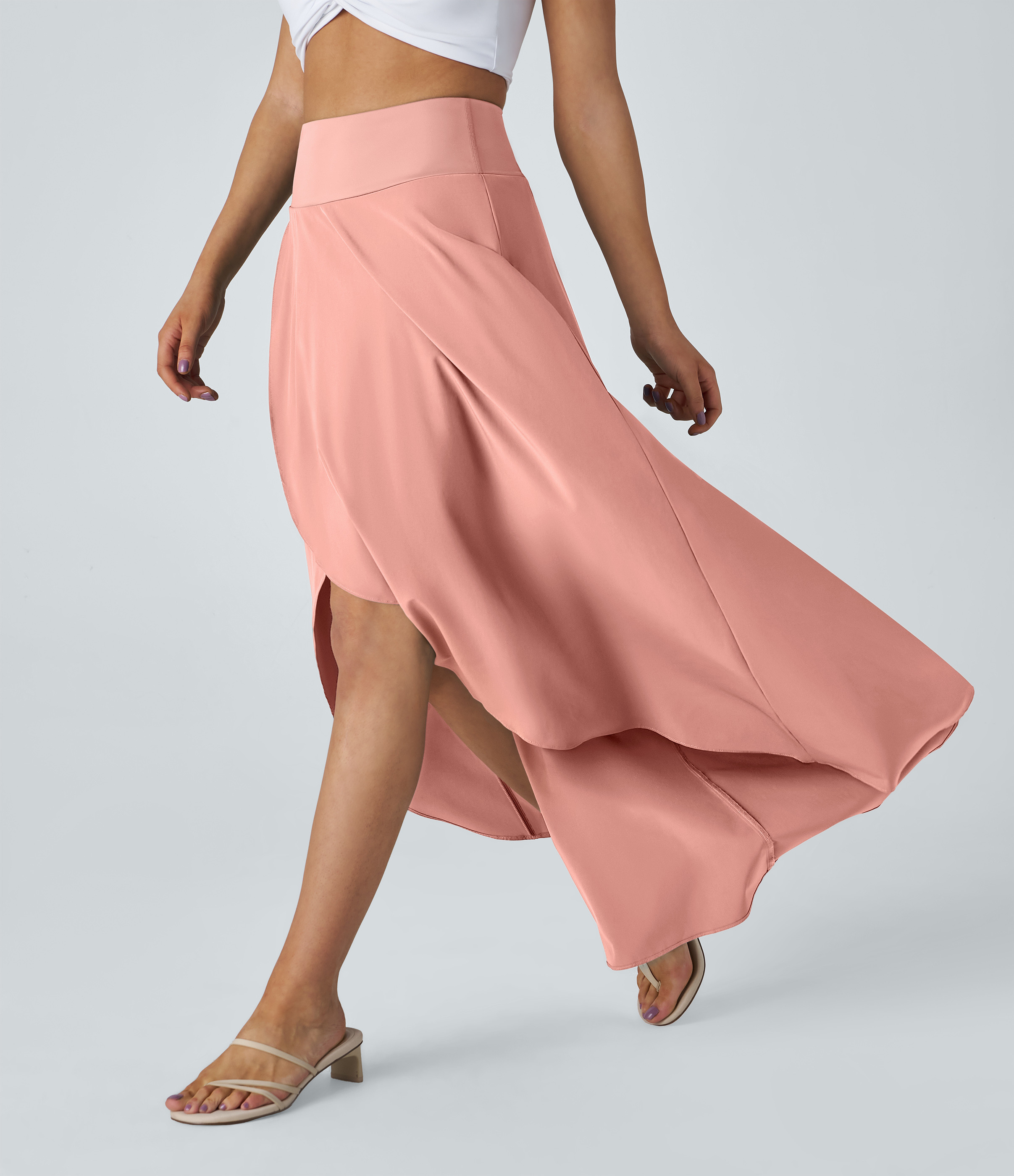 Halara Breezeful™ High Waisted High Low Ruffle 2-in-1 Flowy Quick Dry Casual Regular Maxi Skirt - Blossom - M(regular) | HALARA