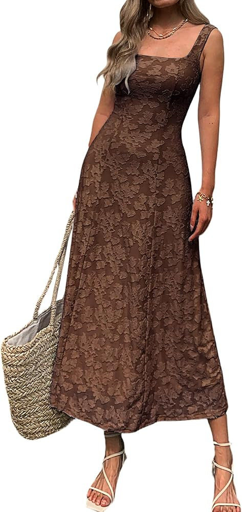 Mieazom Women\u2019s Floral Maxi Dress Square Neck Sleeveless A Line Summer Dress Elegant Fitted ... | Amazon (US)
