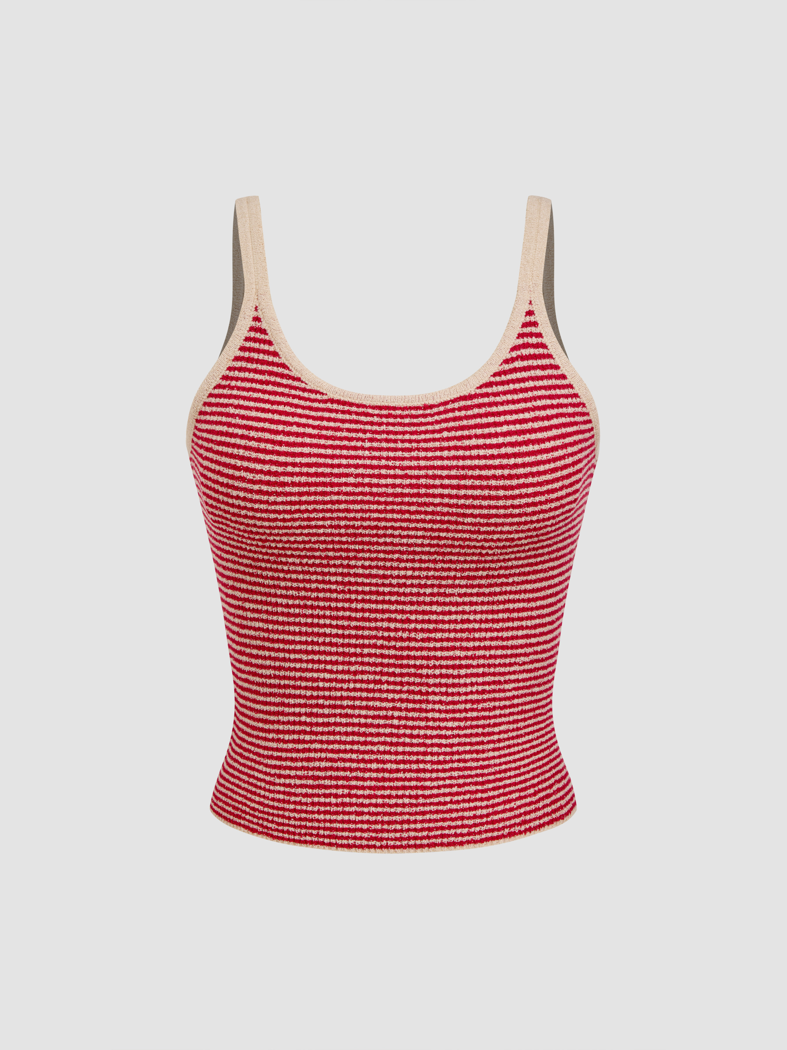 Knit Fabric Knitted Stripe Contrasting Binding Cami Top For Daily Casual | Cider
