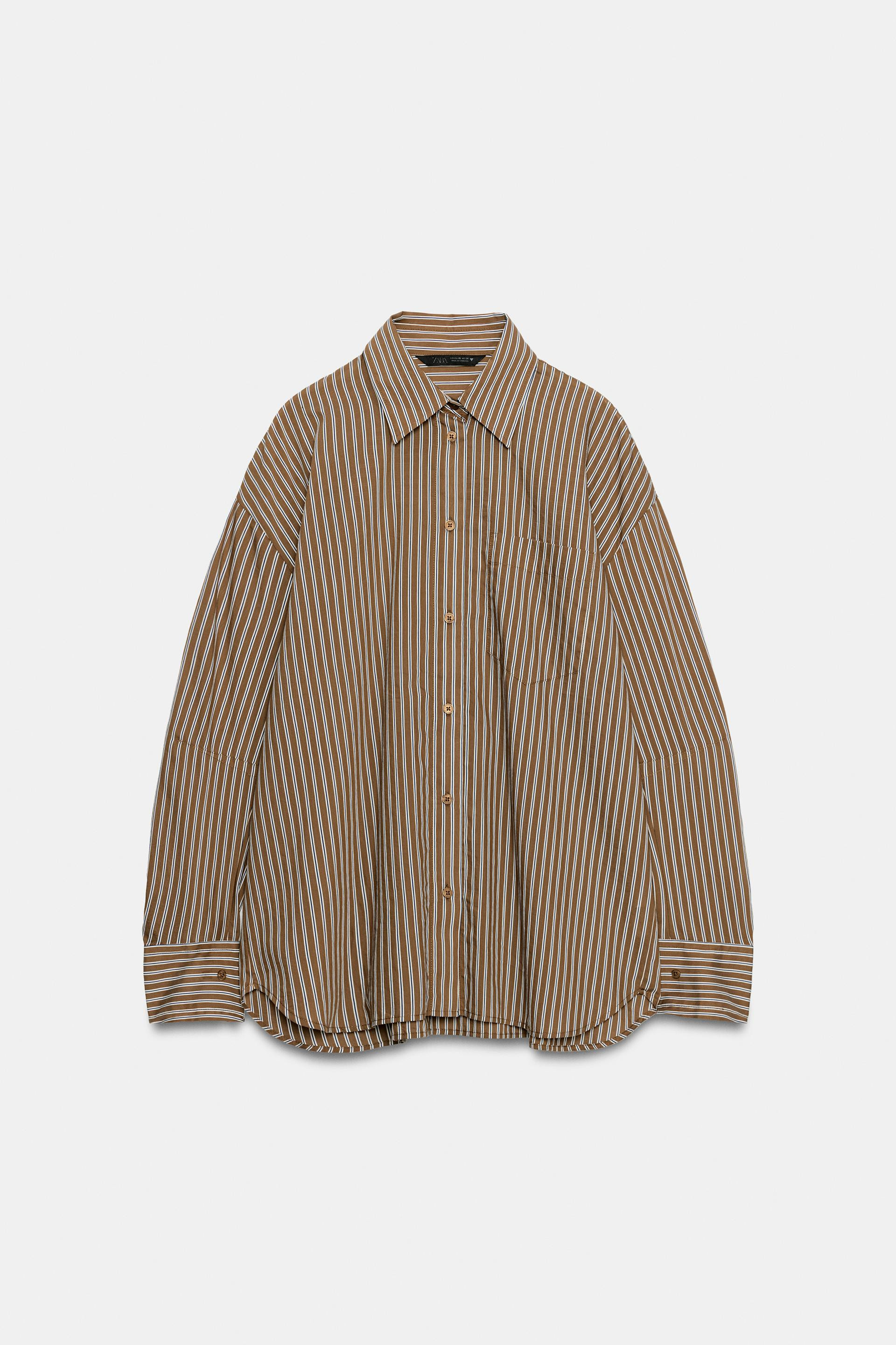 Zara - Oversize Striped Pocket Shirt - Brown-Blue - Xxl - Woman | Zara UK