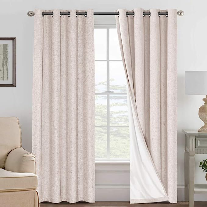 Linen Blackout Curtains 84 Inches Long 100% Absolutely Blackout Thermal Insulated Textured Linen ... | Amazon (US)