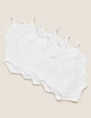 5pk Pure Cotton Strappy Bodysuits (6½lbs-3 Yrs) | M&S Collection | M&S | Marks & Spencer (UK)