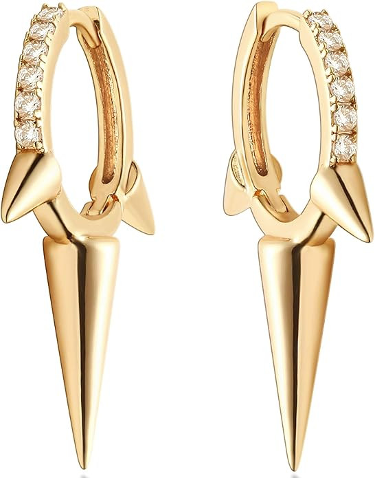 Mevecco Gold Dainty Dangle Hoop Earrings for Women 14K Gold Plated Delicate cute Geometric Triang... | Amazon (US)