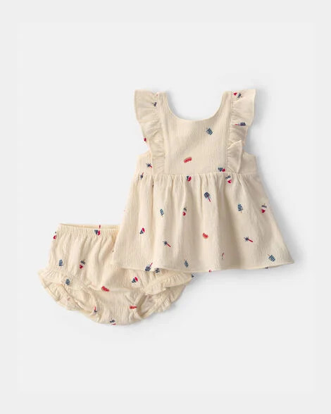 Baby Girl 2-Piece Fourth of July Top & Short Set - Ivory | Carter's Inc
