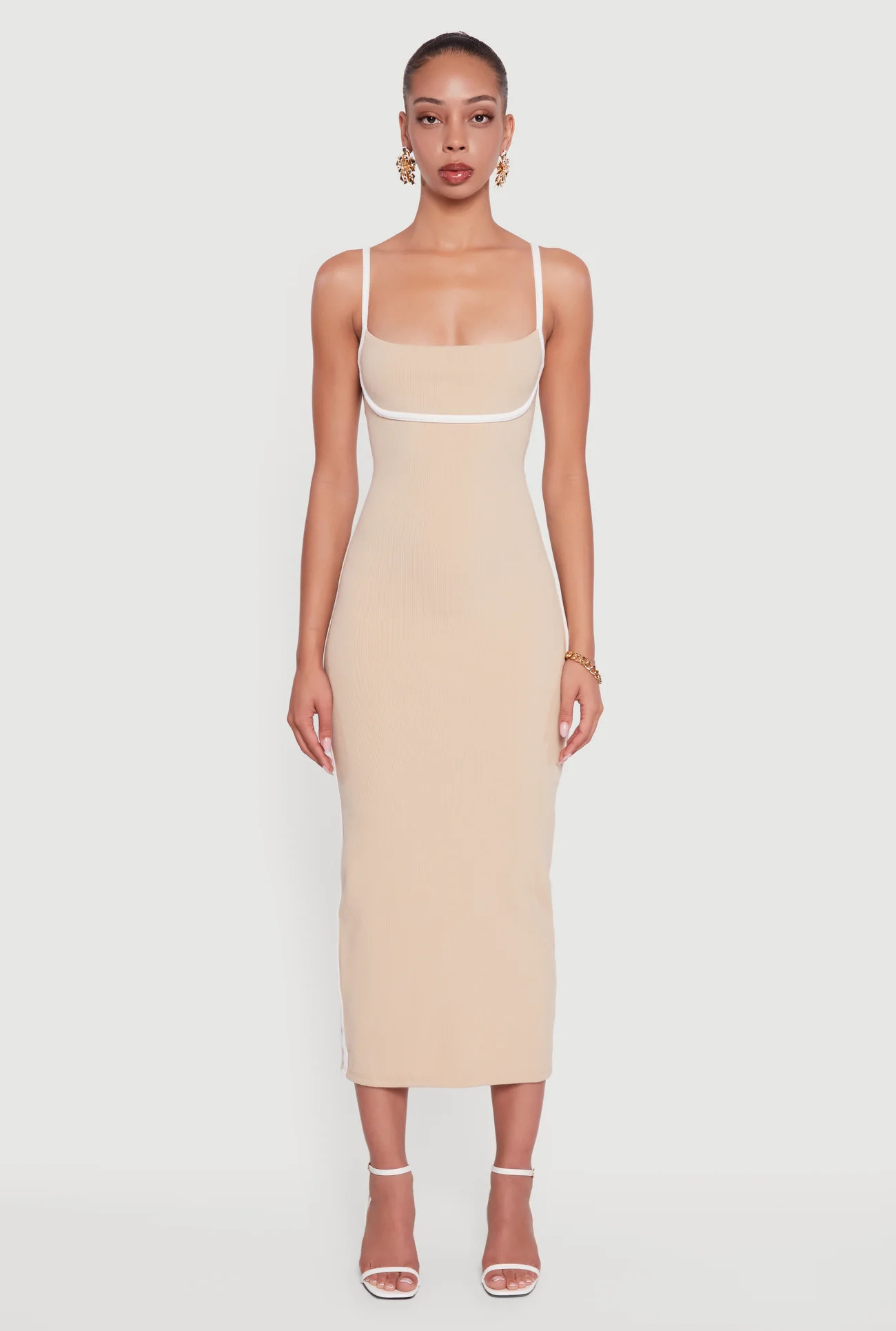 Contrast Trim Square Neck Slit Back Maxi Dress | Rainbow Shops