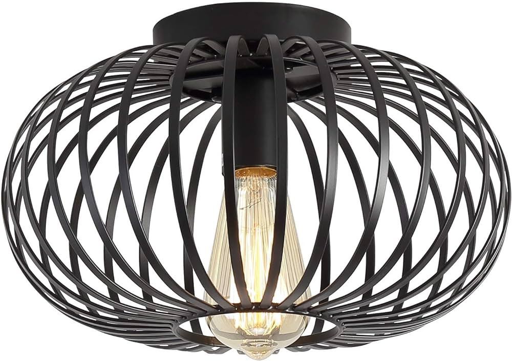 Modern Black Flush Mount Light Fixture Industrial Metal Cage Semi Flush Mount Ceiling Light for H... | Amazon (US)