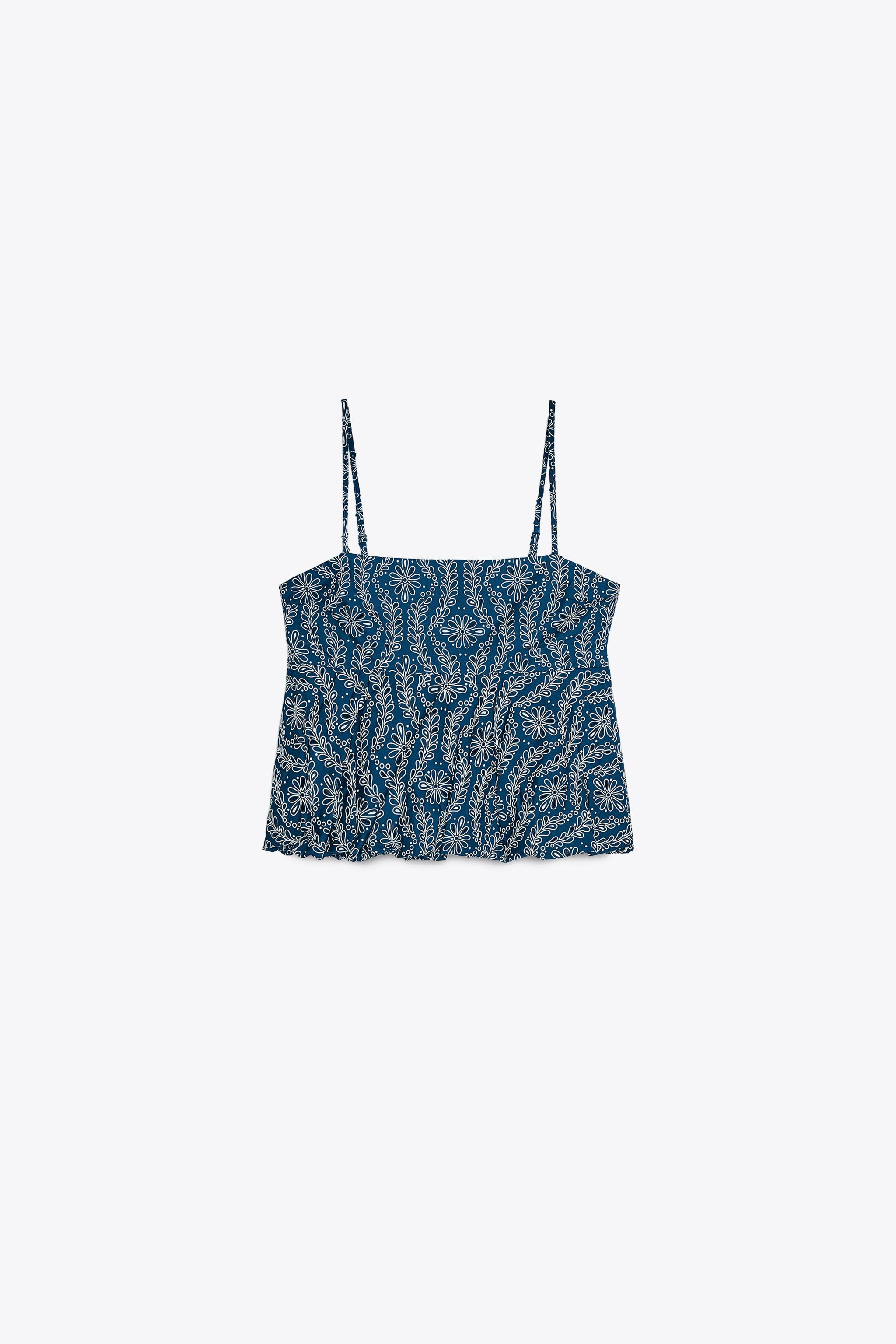RUBBERIZED PERFORATED EMBROIDERY TOP | Zara US