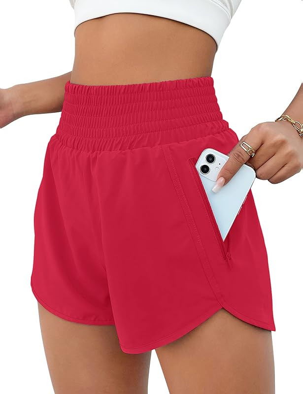 BMJL Women's Athletic Shorts High Waisted Running Shorts Pocket Sporty Shorts Gym Elastic Workout... | Amazon (US)