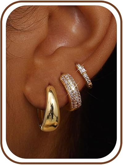 LOLIAS Small 14K Gold Plated Chunky Hoop Earrings for Women Hypoallergenic Silver Earrings Set fo... | Amazon (US)