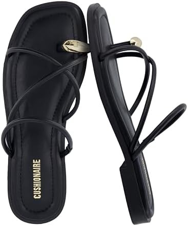 CUSHIONAIRE Venue Women’s Strappy Toe-Loop Slide Sandals with Gold-Tone Accent & Memory Foam Co... | Amazon (US)
