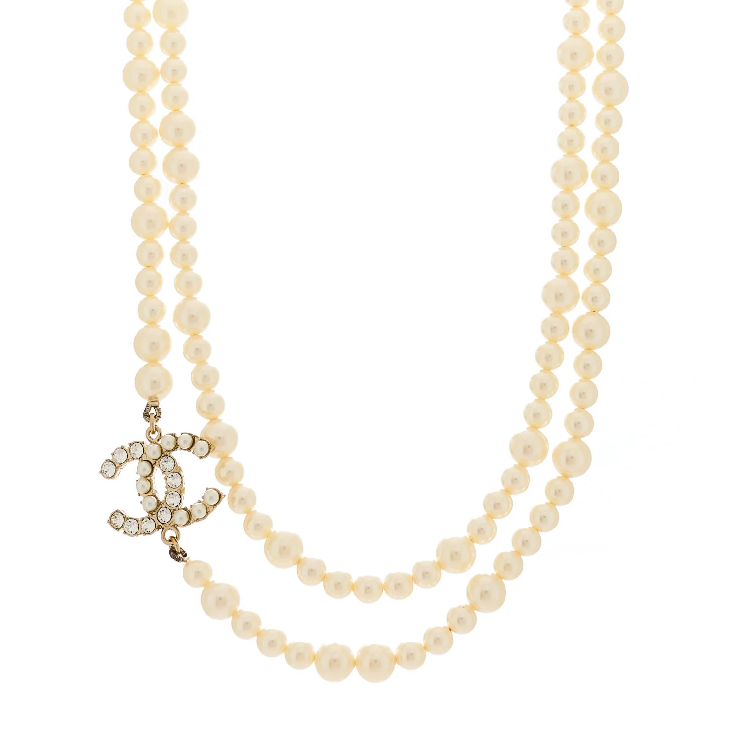 Chanel Pearl Baguette Crystal CC Long Necklace Gold 1961233 | FASHIONPHILE (US)