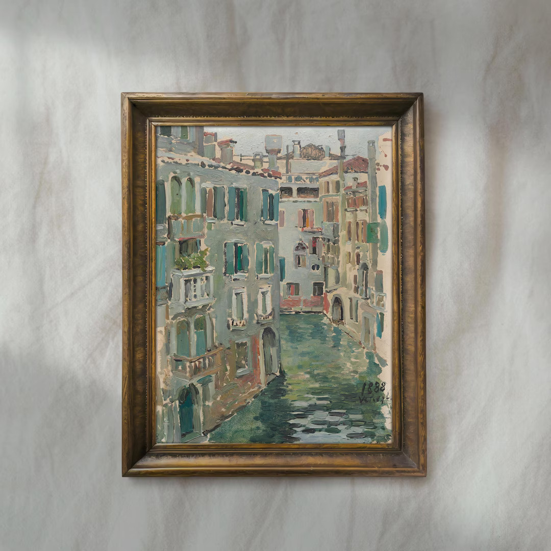 Vintage Venice Canal Painting | Antique European Wall Art | Italian Landscape Home Decor | Mailed... | Etsy (US)