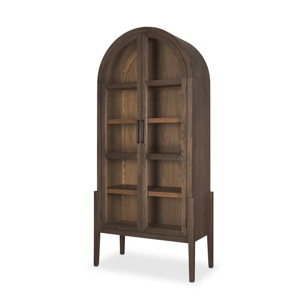 Teva Two Toned Dark with Light Wood Arched Curio Cabinet In Medium Brown | 1stopbedrooms