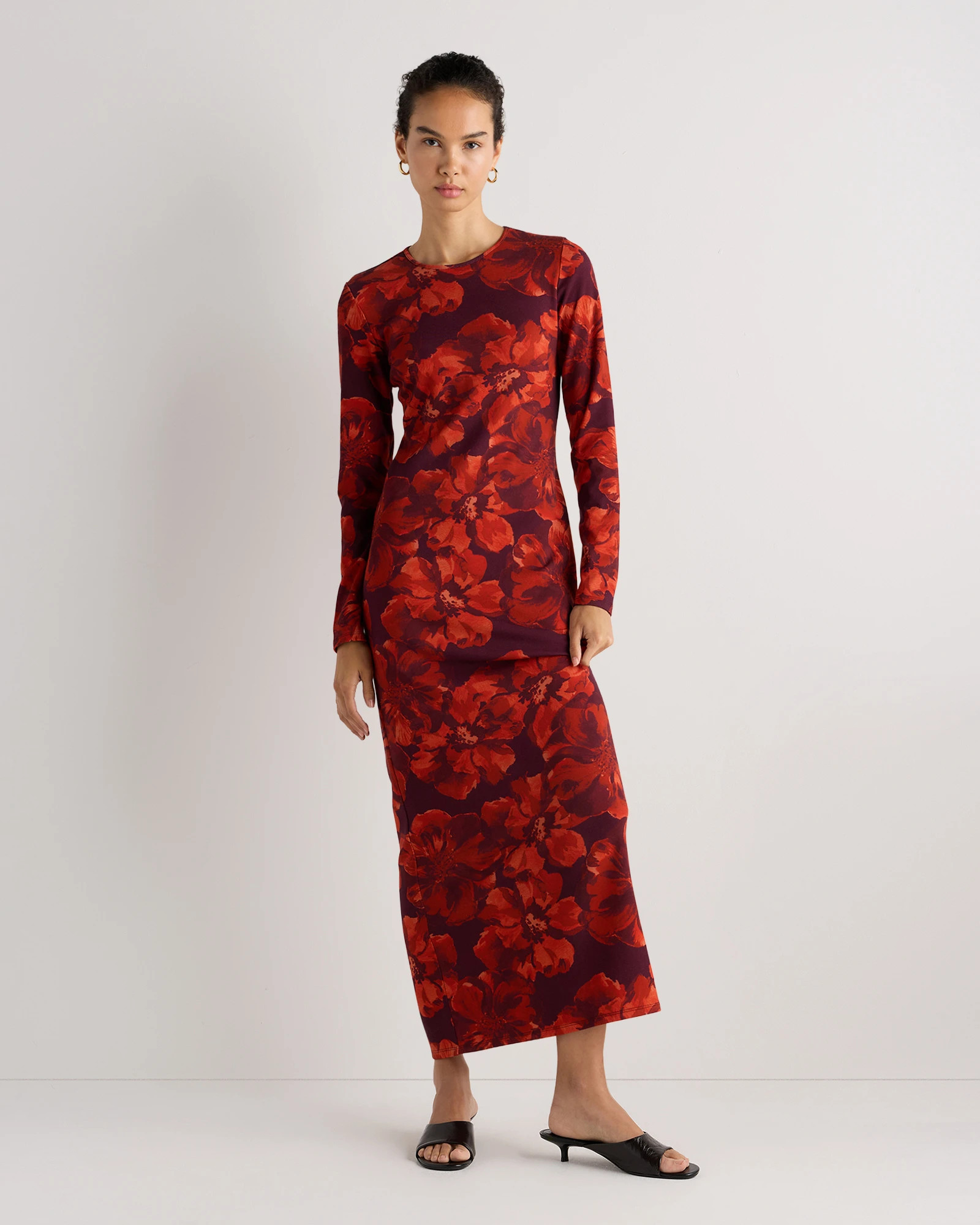Quince | Women's Long Sleeve Knit Maxi Dress in Coffee Bean Brown, Size Medium, Tencel | Quince