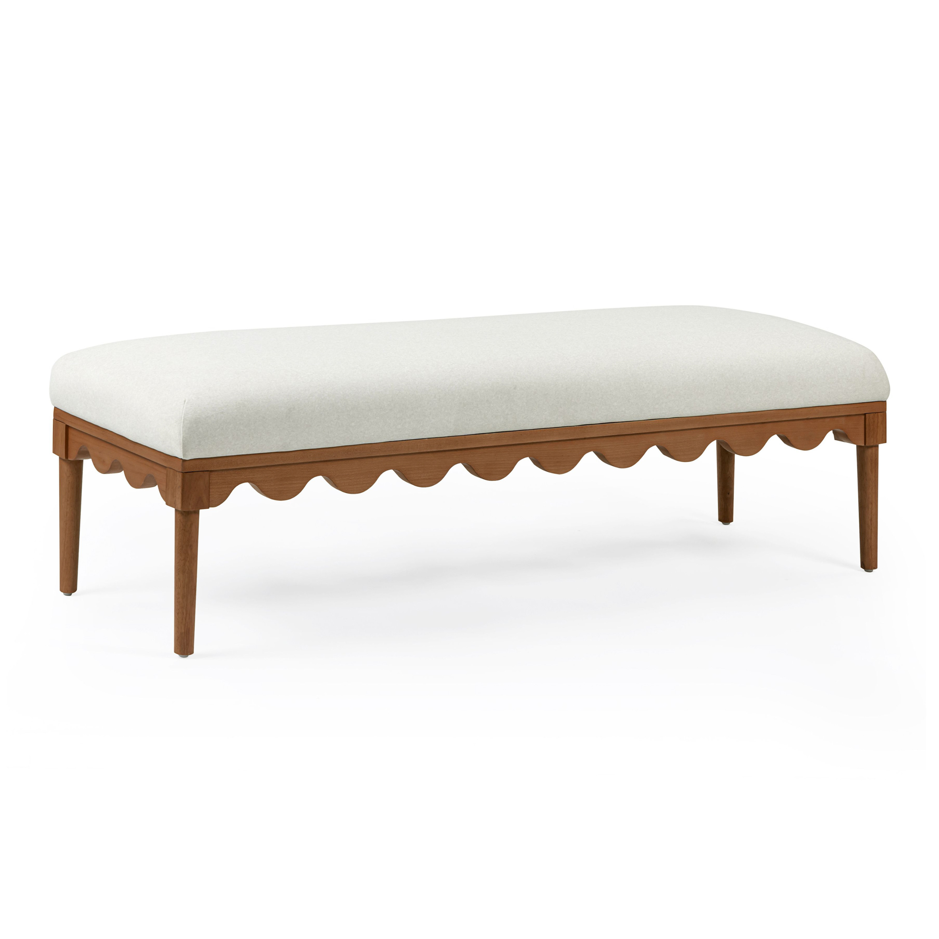 Kristian Faux Mohair and Wood Scalloped Upholstered Bench | World Market