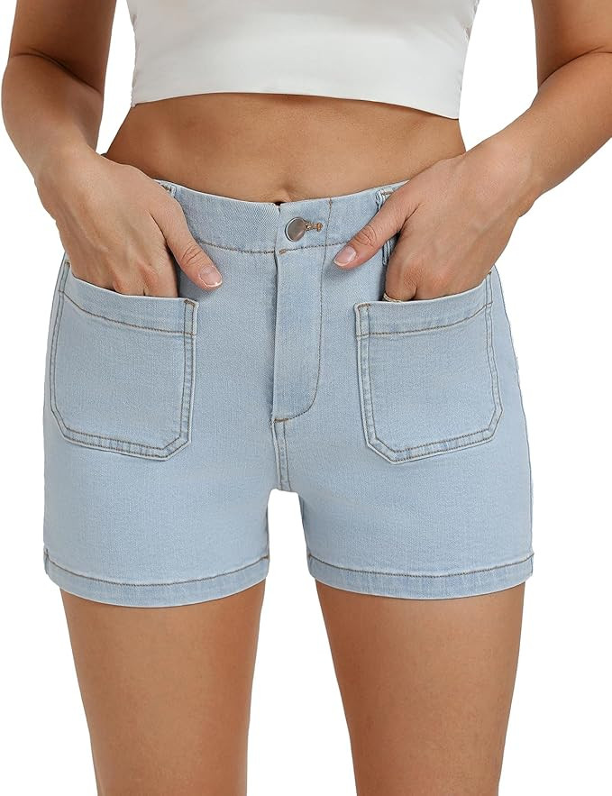 Belle Poque Women Jean Shorts Stretchy High Waisted Cargo Denim Shorts | Amazon (US)
