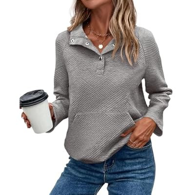 KIRUNDO Womens Sweatshirt Casual Textured Long Sleeve Henley Button… | Amazon (US)