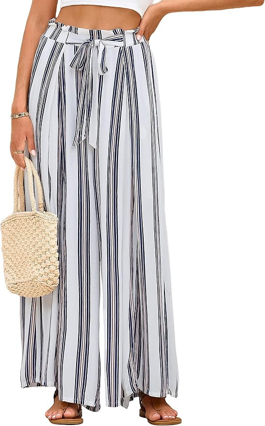 Simplee Women's Casual Split Wide Leg Pants High Waist Palazzo Flowy Beach Pants Summer Boho Loun... | Amazon (US)