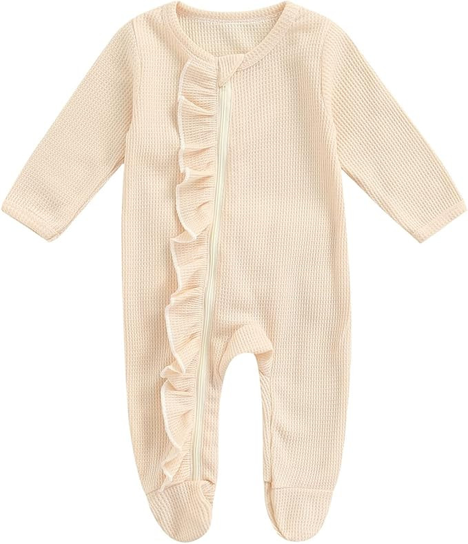 Newborn Baby Girl Boy Footie Romper Leaves Print One Piece Jumpsuit Sleeper with Headband Clothes | Amazon (US)