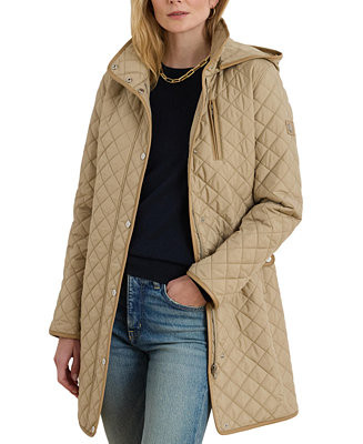 Womens Hooded Quilted Faux-Suede-Trim Coat | Macy's