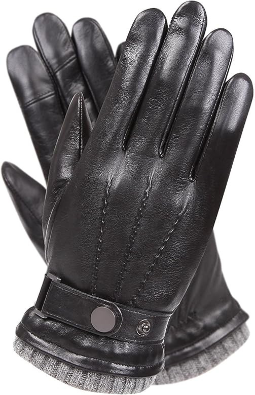 Mens Winter Cold Weather Warm Leather Driving Gloves for Men Wool/Cashmere Blend Cuff | Amazon (US)