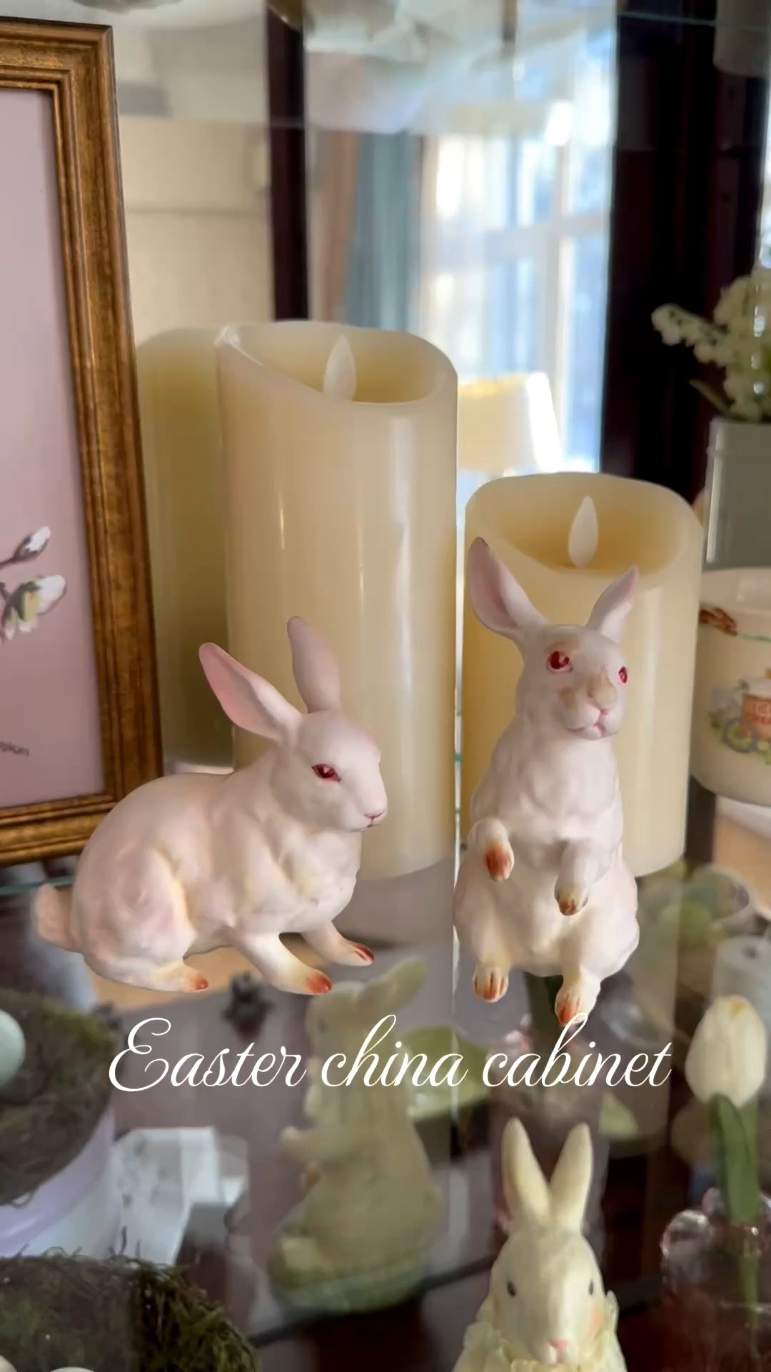 Easter china cabinet decor, spring decorations, @Etsy vintage bunnies, @Michaels Easter decor, faux tulips 

#LTKSeasonal #LTKSaleAlert #LTKHome