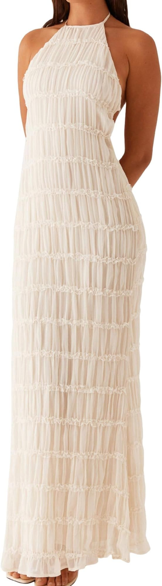 Women's Summer Backless Maxi Dress Spaghetti Strap Halter Dress Smocked Sleeveless Casual Party B... | Amazon (US)