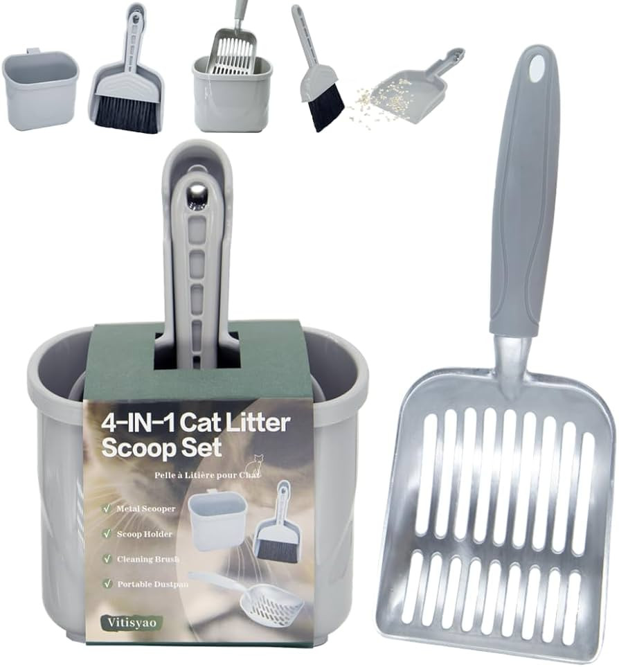 4-in-1 Cat Litter Scoop with Holder, Cat Litter Box Organizer Cleanup Kit - Sweeper & Dustpan, Al... | Amazon (US)