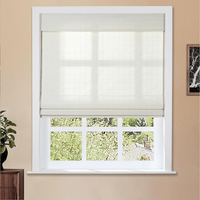 TWOPAGES Cordless Roman Blind Bamboo Flax Blend Roman Shade for Patio Door, Custom Made Roman Win... | Amazon (US)