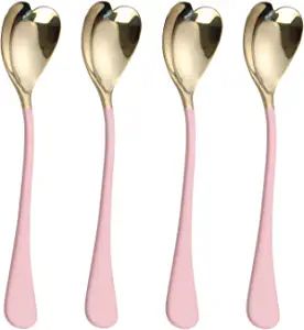 HISSF Dessert Spoons, Heart Shaped Spoons, 18/10 Stainless Steel Spoon Set 4 Pack, 6.7 inches, Ic... | Amazon (US)