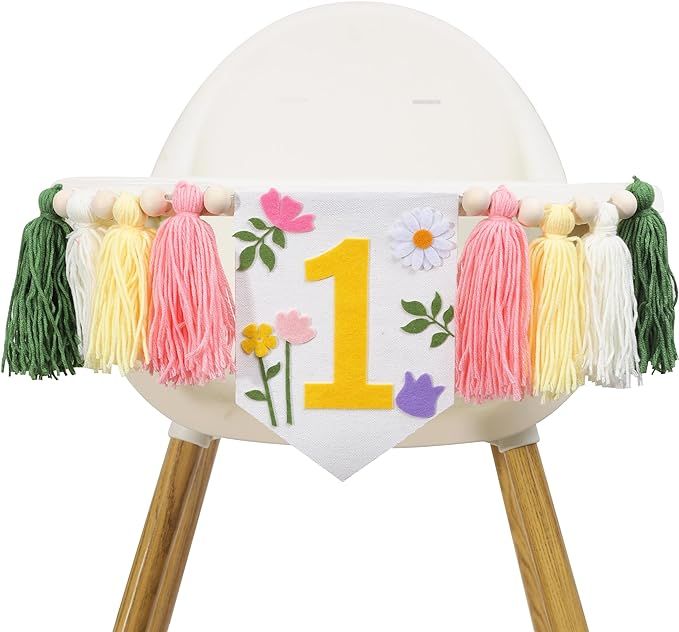 Little Wild flower High Chair Banner - Girls Wild One 1st Birthday Decor, Floral Theme Highchair ... | Amazon (US)