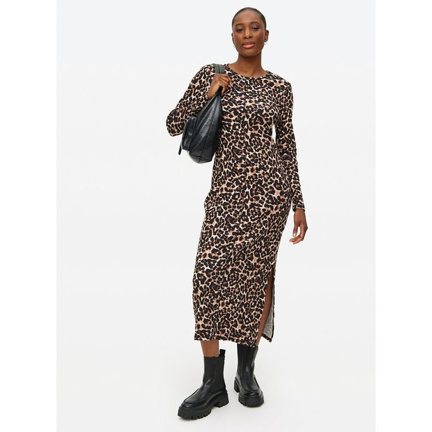 Animal Print Ribbed Column Midi Dress 12 | Tu Clothing