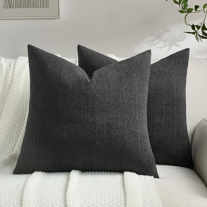 FUTEI Black Chenille Throw Pillow Covers 20x20 Inch Set of 2,Soft Striped & Diamond Textured Cush... | Amazon (US)