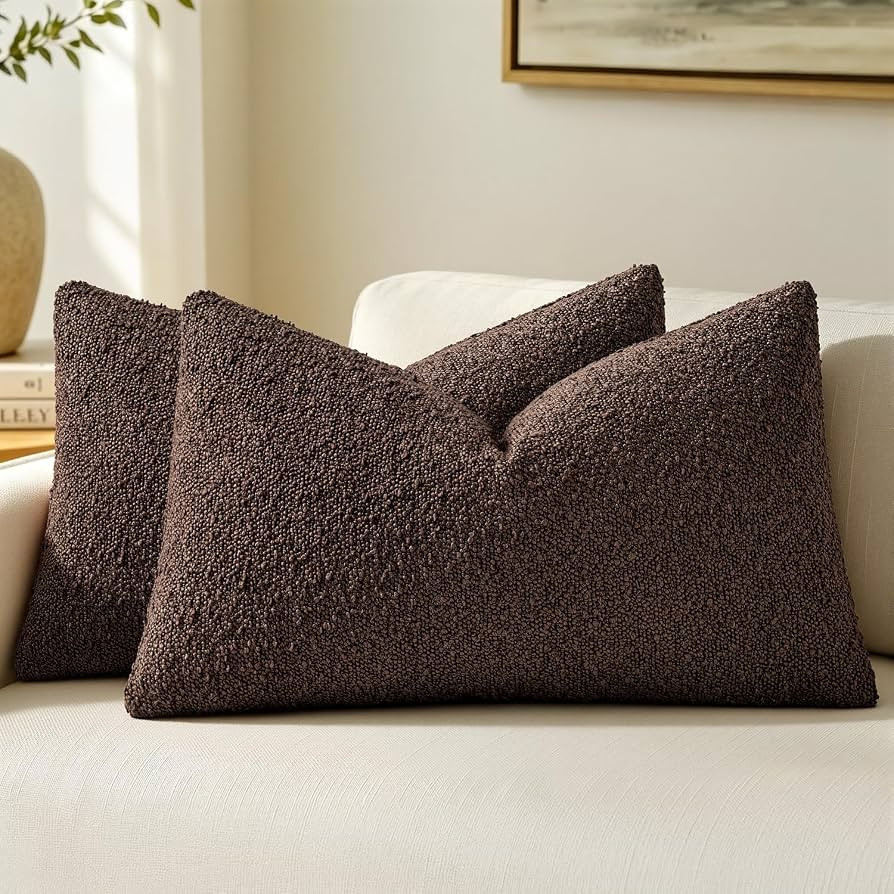 MIULEE 12x20 Decorative Lumbar Boucle Couch Pillow Covers Cocoa Brown | Amazon (US)