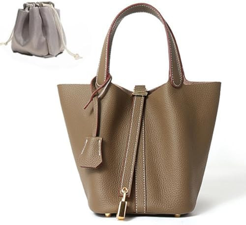 Genuine Leather Purses And Handbags Lock Design Bucket Bag Vegetable Basket, Fashionable and Vers... | Amazon (US)