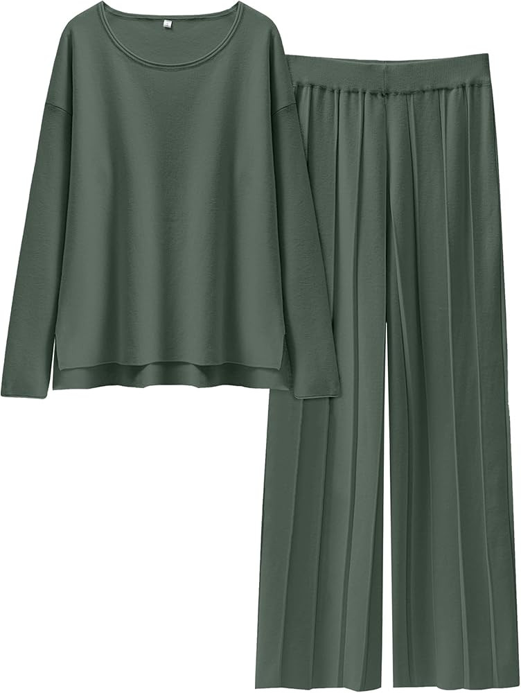 ANRABESS Womens 2 Piece Outfits Sweater Sets Knit Crewneck Tops Wide Leg Pants 2024 Fall Casual M... | Amazon (US)