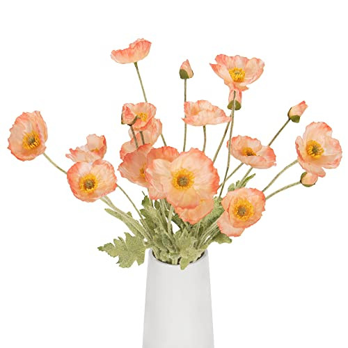 Lumoslyy Artificial Poppy Flowers, 5 Bundles Faux Poppies with Stems for Floral Arrangements - Wedding, Home, Office, Party Table Centerpiece Decor (Pink) | Amazon (CA)