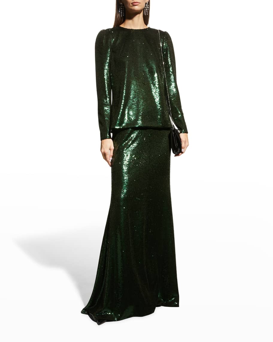 Carolina Herrera Puff-Sleeve Sequin Top | Neiman Marcus