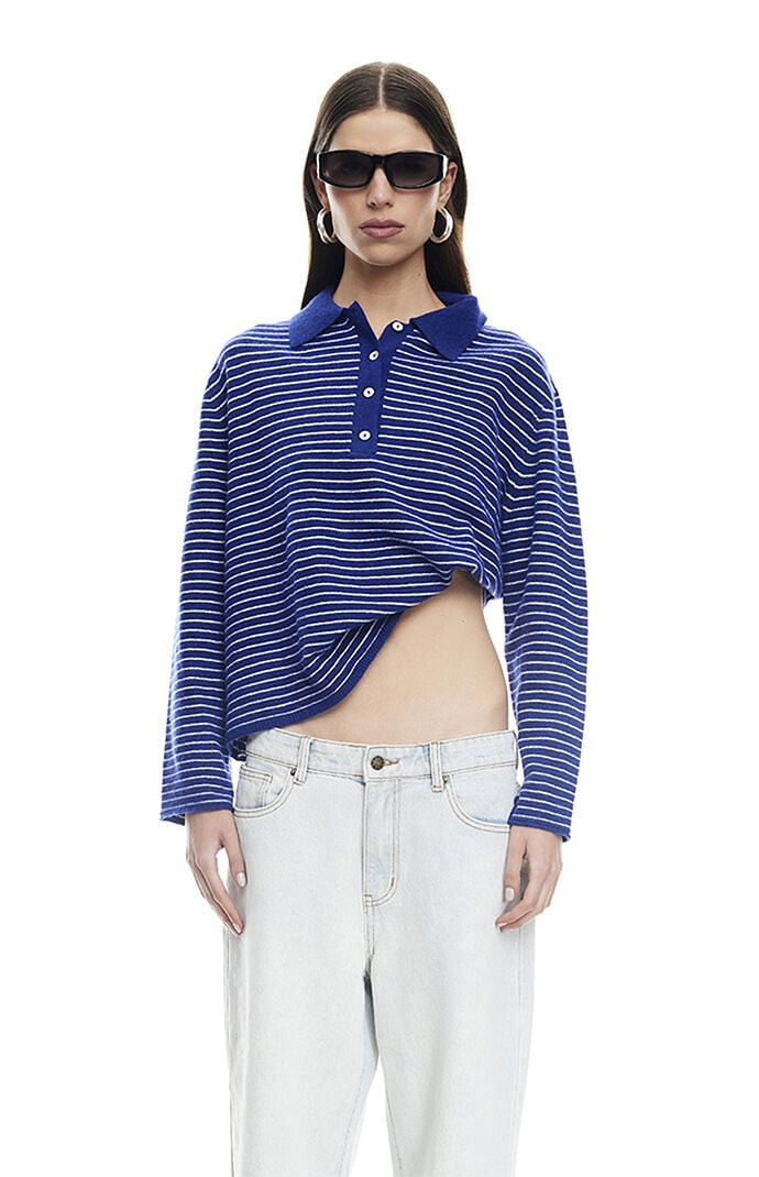 LIONESS Women's Mayfair Striped Jersey Long Sleeve Top in Blue - Size XS | PacSun